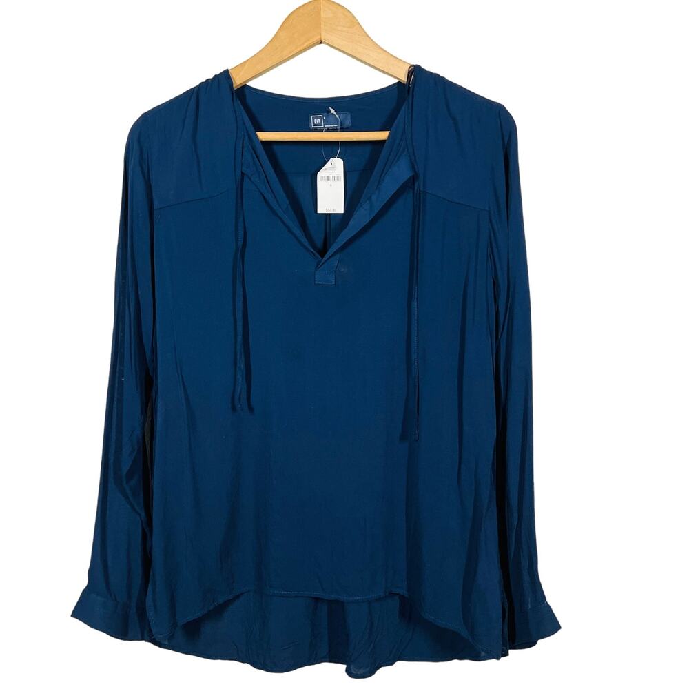 NEW! Gap Lightweight Tunic Long Sleeve V Neck Tie Neck Long Button Sleeve - S